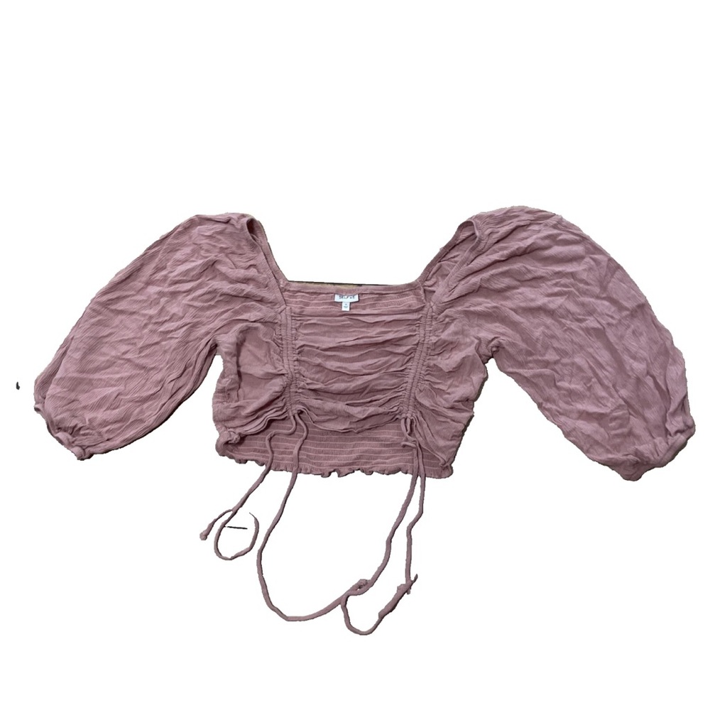 Self Esteem Y2k Crop Top Women L Pink Smocked Puff Sleeve Fairy Whimsy Boho Tie